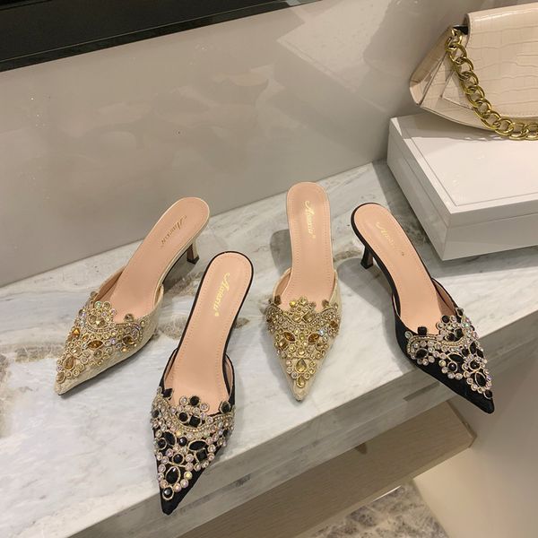 luxury dress shoes high heel's thin heel pointed single 2021 early spring semi slippers baotou sandals muller sho, Black
luxury dress shoes high heel's thin heel pointed single 2021 early spring semi slippers baotou sandals muller sho, Black