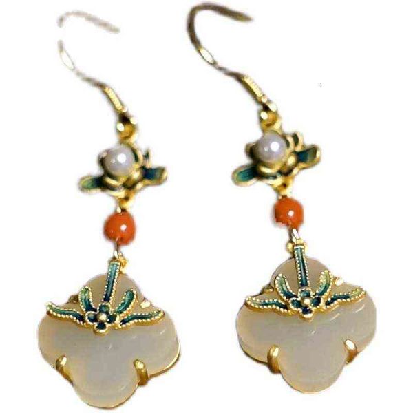 national style inherits gilding craft, oriental classical painted enamel earrings, lotus tassel and tian jade earrings earrings, Golden
national style inherits gilding craft, oriental classical painted enamel earrings, lotus tassel and tian jade earrings earrings, Golden