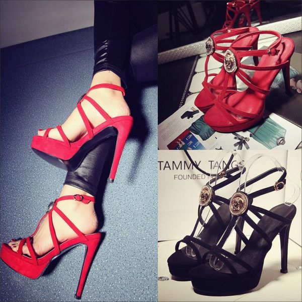 dress shoes women summer handmade genuine leather super high heels open toe thick platform buckle strap metal decor thin lady sandals, Black
dress shoes women summer handmade genuine leather super high heels open toe thick platform buckle strap metal decor thin lady sandals, Black
