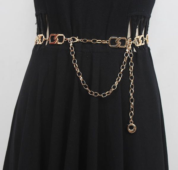 

belts women's runway fashion metal chain cummerbunds female dress corsets waistband decoration narrow belt r2025, Black;brown