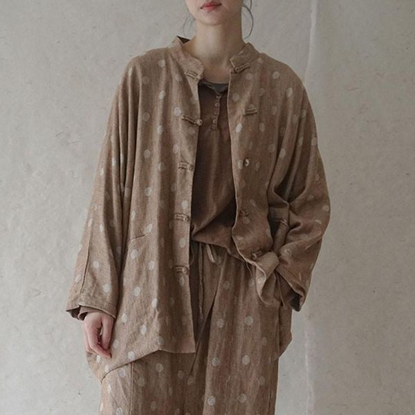 women's jackets johnature women retro polka dot batwing sleeve chinese style cardigan coats 2021 autumn loose leisure all-match fashion, Black;brown
women's jackets johnature women retro polka dot batwing sleeve chinese style cardigan coats 2021 autumn loose leisure all-match fashion, Black;brown