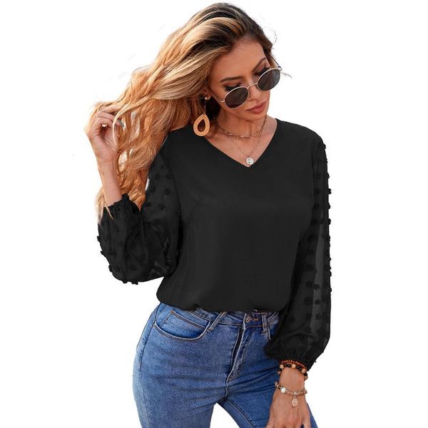women's polos shirt 2021 spring summer fashion v neck blouse women casual loose solid color mesh sleeve, White
women's polos shirt 2021 spring summer fashion v neck blouse women casual loose solid color mesh sleeve, White