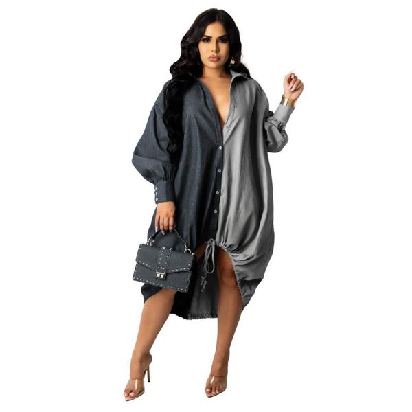 casual dresses patchwork denim for large women plus size turn down collar long sleeve button blue ladies midi dress party, Black;gray
casual dresses patchwork denim for large women plus size turn down collar long sleeve button blue ladies midi dress party, Black;gray