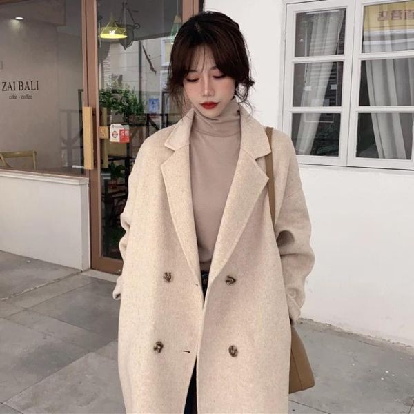 women's wool & blends autumn winter woman woolen coat female fashion loose temperament thin casual trench office ladies long overcoat a, Black
women's wool & blends autumn winter woman woolen coat female fashion loose temperament thin casual trench office ladies long overcoat a, Black