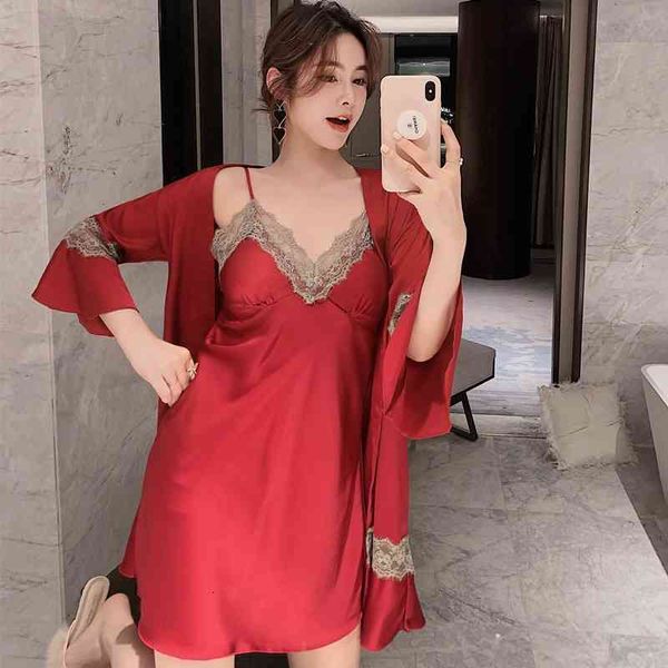 women's sleepwear burgundy twinset robe set female kimono bathrobe gown casual loose 2pcs lace trim nightwear satin home wear, Black;red
women's sleepwear burgundy twinset robe set female kimono bathrobe gown casual loose 2pcs lace trim nightwear satin home wear, Black;red
