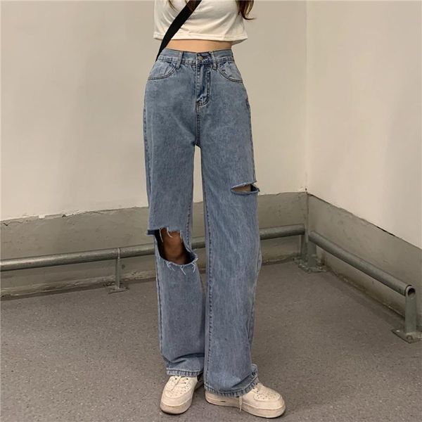women's jeans 2021 big hole high waist for women wide leg ripped trousers pencil pants loose straight blue denim vintage
women's jeans 2021 big hole high waist for women wide leg ripped trousers pencil pants loose straight blue denim vintage