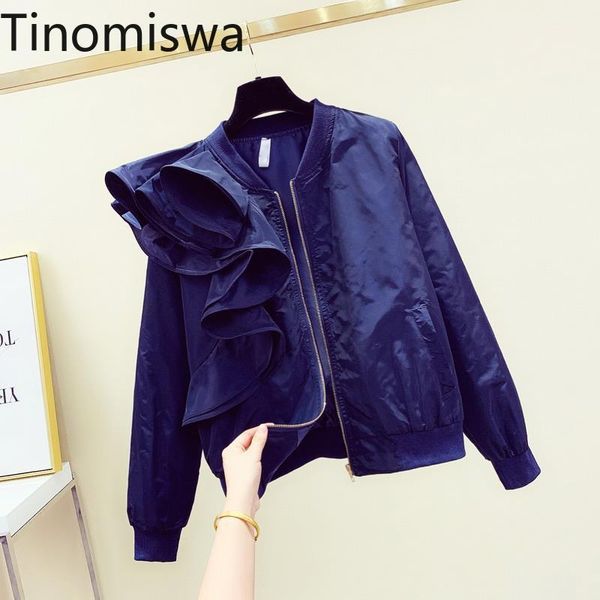 women's jackets tinomiswa women ruffles patchwork zip up casual female autumn long sleeve outerwear o neck loose chic coats, Black;brown