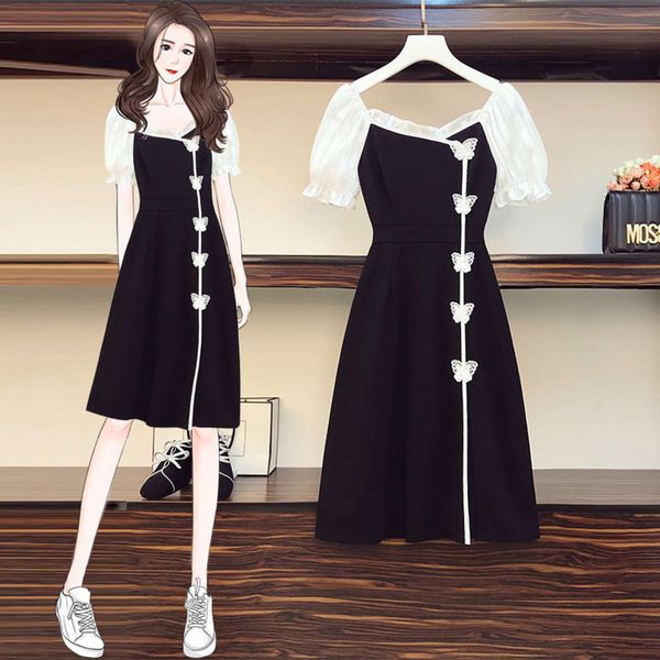 big size women's slightly fat sister 2020 summer new age reducing temperament cover belly show thin bubble sleeve french dress, Black;gray
big size women's slightly fat sister 2020 summer new age reducing temperament cover belly show thin bubble sleeve french dress, Black;gray