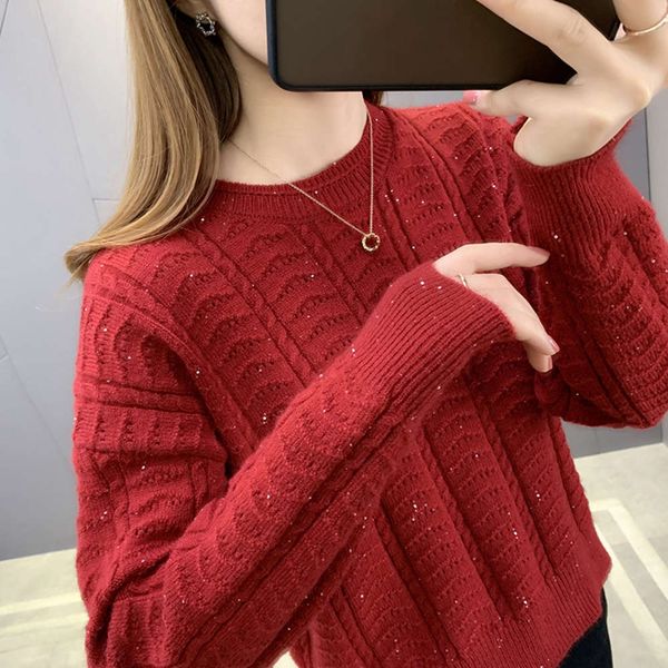autumn winter 2021 new foreign style red sweater women's loose and lazy pullover, White;black
autumn winter 2021 new foreign style red sweater women's loose and lazy pullover, White;black