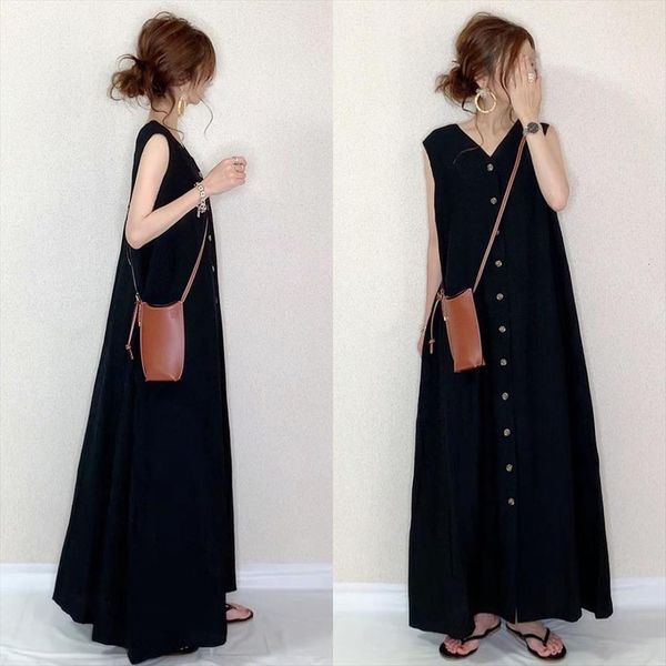 korean one piece summer womens dresses fashion button sleeveless v neck casual long vestidos ladies minimalist black maxi, Black;gray
korean one piece summer womens dresses fashion button sleeveless v neck casual long vestidos ladies minimalist black maxi, Black;gray