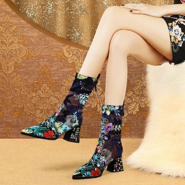 boots womens ankle stretchy printed floral mixed colors genuine leather block high rhinestones crystal heel shoes pointed toe1, Black
boots womens ankle stretchy printed floral mixed colors genuine leather block high rhinestones crystal heel shoes pointed toe1, Black
