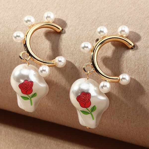 ez3256 fashion jewelry temperament baroque imitation pearl print rose earrings, Silver
ez3256 fashion jewelry temperament baroque imitation pearl print rose earrings, Silver