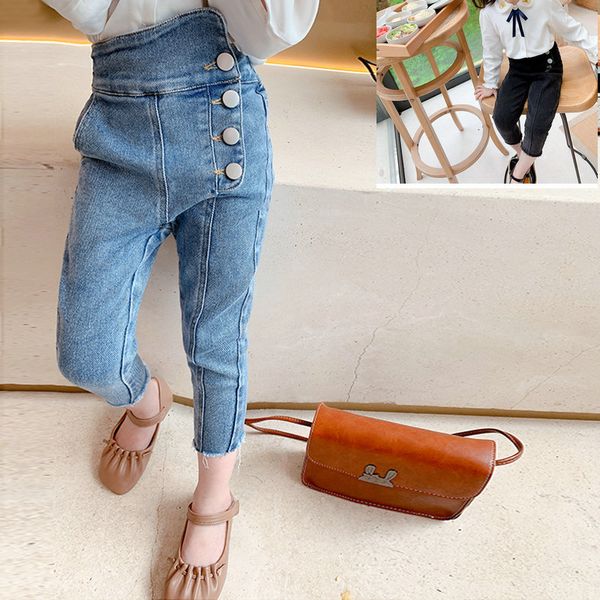 girl jeans spring cotton elastic waist straight high solid full length button pencil pants fashion, Blue
girl jeans spring cotton elastic waist straight high solid full length button pencil pants fashion, Blue