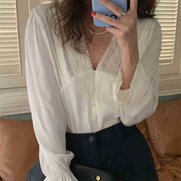spring basic outwear solid sweet v-neck stylish femme loose lady vintage full sleeves shirts 210525, White
spring basic outwear solid sweet v-neck stylish femme loose lady vintage full sleeves shirts 210525, White