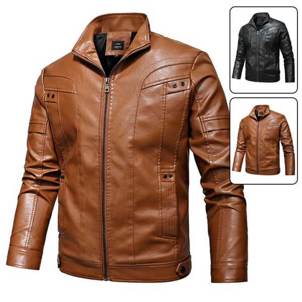 stand collar business casual pu motorcycle jacket leather men's, Black;brown
stand collar business casual pu motorcycle jacket leather men's, Black;brown