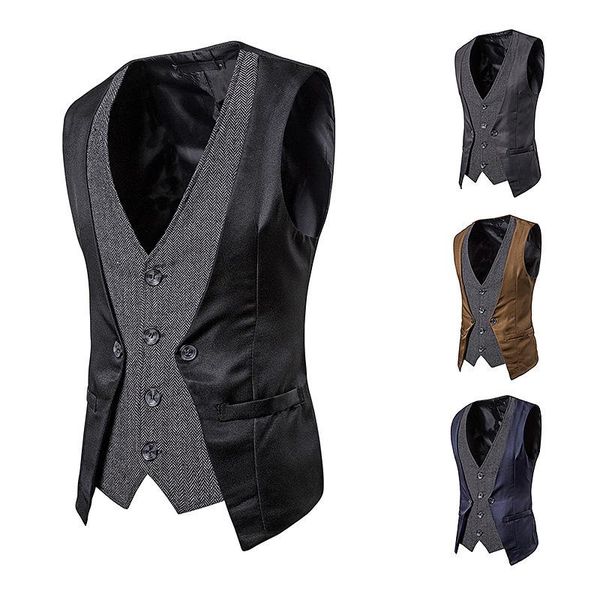 men's vests mens suit vest style personality splicing single breasted leisure, Black;white
men's vests mens suit vest style personality splicing single breasted leisure, Black;white