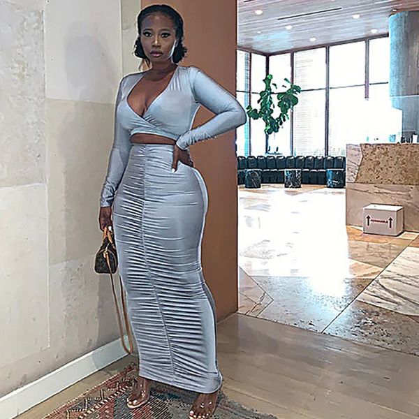 long sleeve two piece set v-neck womens set crop and maxi skirt set outfits autumn women club party tracksuit, Gray
long sleeve two piece set v-neck womens set crop and maxi skirt set outfits autumn women club party tracksuit, Gray