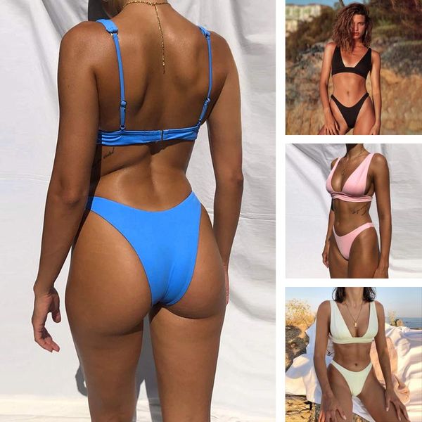 women's swimwear 2 piece set solid color bikini push-up adjustable bra detachable padded brazilian thong summer beach, White;black
women's swimwear 2 piece set solid color bikini push-up adjustable bra detachable padded brazilian thong summer beach, White;black