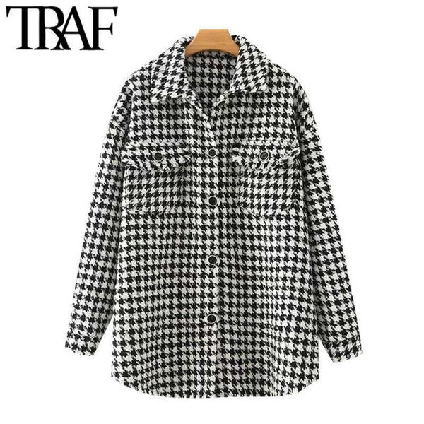 traf women fashion oversized houndstooth frayed tweed jacket coat vintage long sleeve pockets female outerwear chic 210928, Black;brown
traf women fashion oversized houndstooth frayed tweed jacket coat vintage long sleeve pockets female outerwear chic 210928, Black;brown