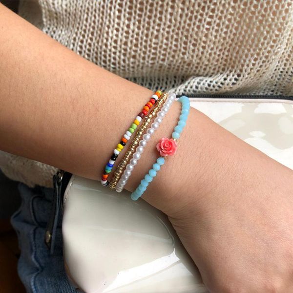 link, chain creative color millet bead rose flower bracelet simple fashion crystal pearl beach women's jewelry accessories, Black
link, chain creative color millet bead rose flower bracelet simple fashion crystal pearl beach women's jewelry accessories, Black