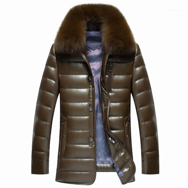 men's leather & faux winter men jackets middle-aged sheepskin down coat lapel luxury mid-length thick fur collar casual clothing, Black
men's leather & faux winter men jackets middle-aged sheepskin down coat lapel luxury mid-length thick fur collar casual clothing, Black
