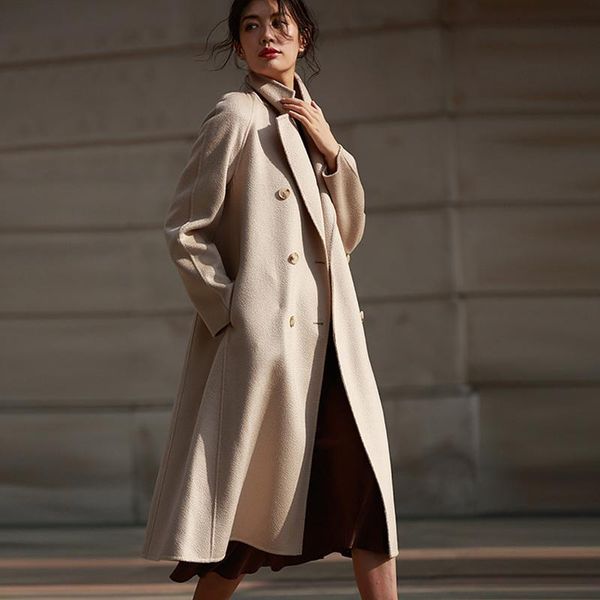 women's wool & blends brand winter overcoat woman solid belt turn-down collar double breasted a-line outwear jacket long woolen trench, Black
women's wool & blends brand winter overcoat woman solid belt turn-down collar double breasted a-line outwear jacket long woolen trench, Black