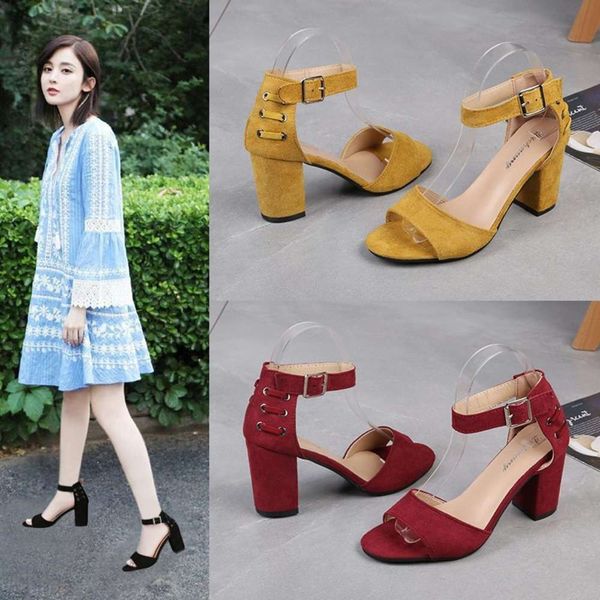 summer low buckle back strap high heel thick sandals frosted fashion women's sho, Black