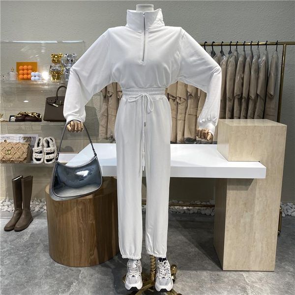women's two piece pants brand original design 2021 half zipper collar long-sleeved casual hoodie + show thin loose tall waist trousers, White
women's two piece pants brand original design 2021 half zipper collar long-sleeved casual hoodie + show thin loose tall waist trousers, White