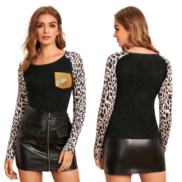 2021 new leopard print stitching sequined pocket slim-fit base women autumn fashion casual o-neck long sleeve tshirt womens lowb, White
2021 new leopard print stitching sequined pocket slim-fit base women autumn fashion casual o-neck long sleeve tshirt womens lowb, White