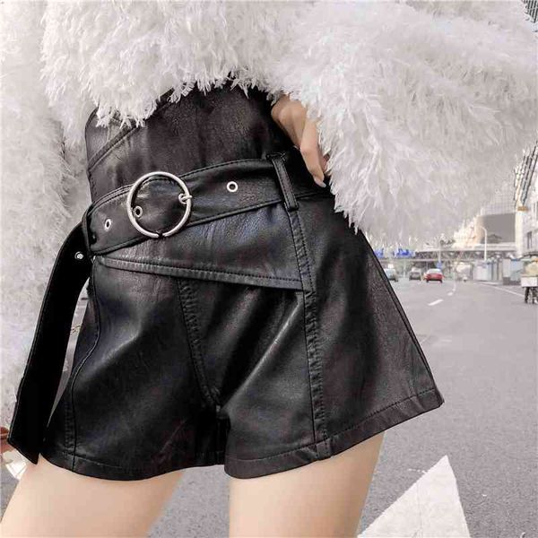 pu leather high waist shorts for women irregular slim black with belt winter women's fashion casual 210601, White;black
pu leather high waist shorts for women irregular slim black with belt winter women's fashion casual 210601, White;black