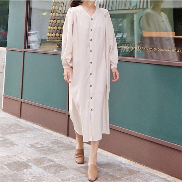 casual dresses v-neck single breasted loose dress 2021 women autumn vintage cotton and linen long sleeve shirt maxi, Black;gray
casual dresses v-neck single breasted loose dress 2021 women autumn vintage cotton and linen long sleeve shirt maxi, Black;gray