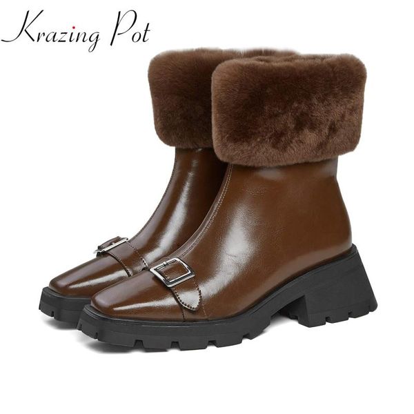 boots krazing pot cow leather western fur decoration round toe winter zip keep warm silver buckle thick high heels ankle, Black
boots krazing pot cow leather western fur decoration round toe winter zip keep warm silver buckle thick high heels ankle, Black