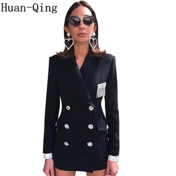 women's suits & blazers runway designer double breasted black autumn suit jacket women long sleeve brooch slim coat blaser femenino out, White;black
women's suits & blazers runway designer double breasted black autumn suit jacket women long sleeve brooch slim coat blaser femenino out, White;black
