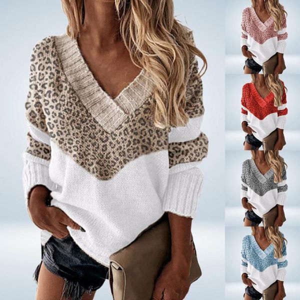 women's sweaters women sweater color block leopard pattern autumn winter v neck patchwork knitted streetwear pullover 2021, White;black 
women's sweaters women sweater color block leopard pattern autumn winter v neck patchwork knitted streetwear pullover 2021, White;black