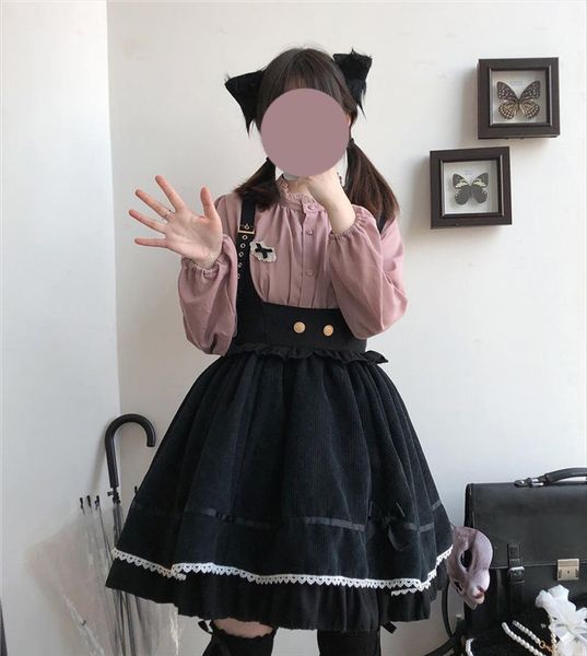 vintage corduroy high waisted harajuku women skirt lolita kawaii stitch lace bow cosplay fashion gothic female suspender skirts, Black
vintage corduroy high waisted harajuku women skirt lolita kawaii stitch lace bow cosplay fashion gothic female suspender skirts, Black