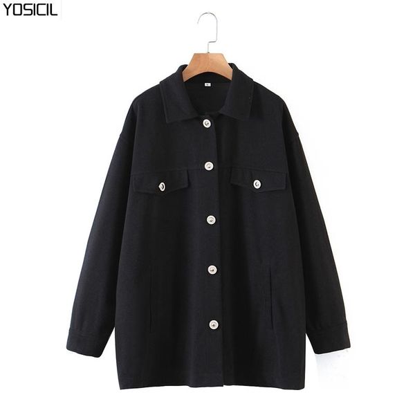 women's jackets yosicil loose black woolen shirt jacket women turn down collar casual outerwear coat ladies long sleeve pockets fashion, Black;brown
women's jackets yosicil loose black woolen shirt jacket women turn down collar casual outerwear coat ladies long sleeve pockets fashion, Black;brown