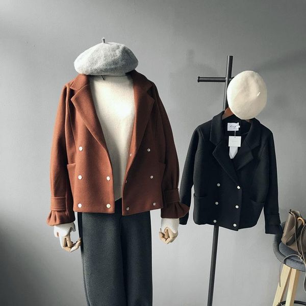 women's wool & blends turn-down collar winter jacket double breasted cashmere coat casual loose short women, Black
women's wool & blends turn-down collar winter jacket double breasted cashmere coat casual loose short women, Black
