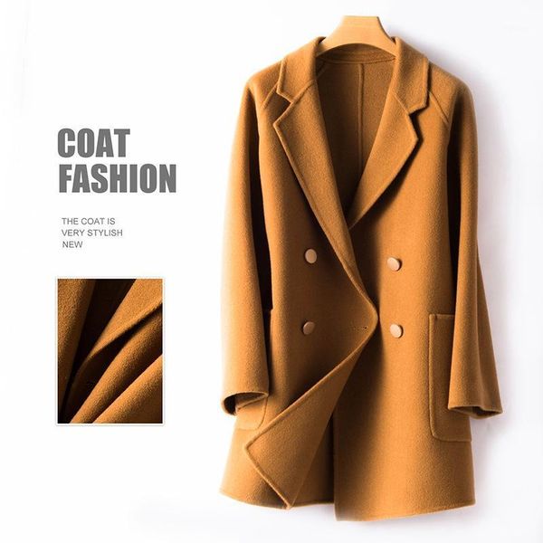 women's wool & blends faced cashmere coat patch pocket four button fashion loose version simple tweed in autumn and winter of 2021, Black
women's wool & blends faced cashmere coat patch pocket four button fashion loose version simple tweed in autumn and winter of 2021, Black