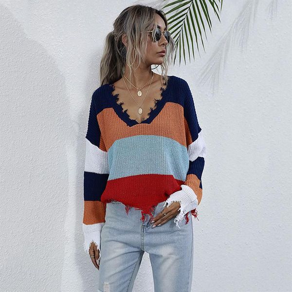 women's sweaters autumn winter jumper sweater women casual v neck tassel striped knitted pullovers for 2021, White;black
women's sweaters autumn winter jumper sweater women casual v neck tassel striped knitted pullovers for 2021, White;black