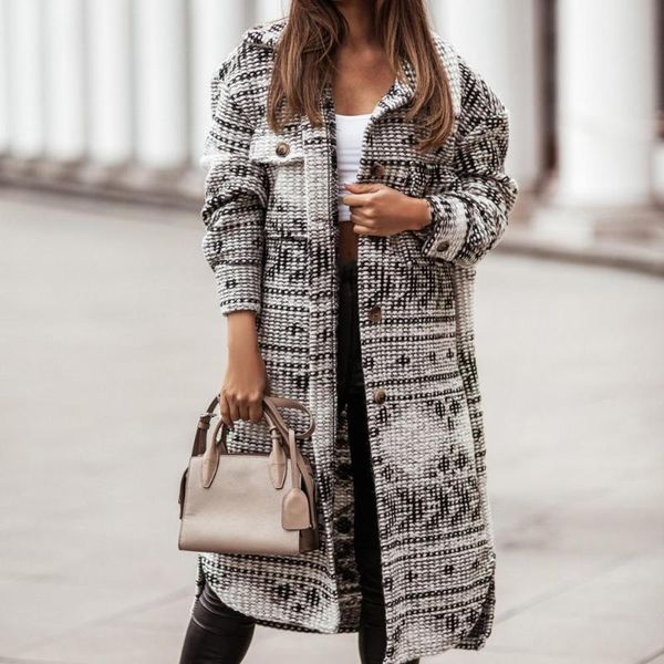 women's wool & blends drop long windbreaker coat warm fashion lapel stitching printing women jacket overcoat for office, Black
women's wool & blends drop long windbreaker coat warm fashion lapel stitching printing women jacket overcoat for office, Black