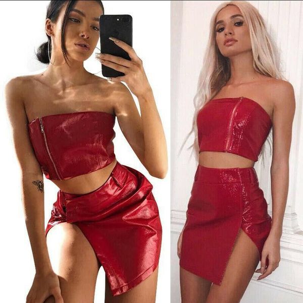 two piece dress 2021 off shoulder set red zipper pu leather bodycon 2 women sleeveless high slit skirt clubwear, White
two piece dress 2021 off shoulder set red zipper pu leather bodycon 2 women sleeveless high slit skirt clubwear, White