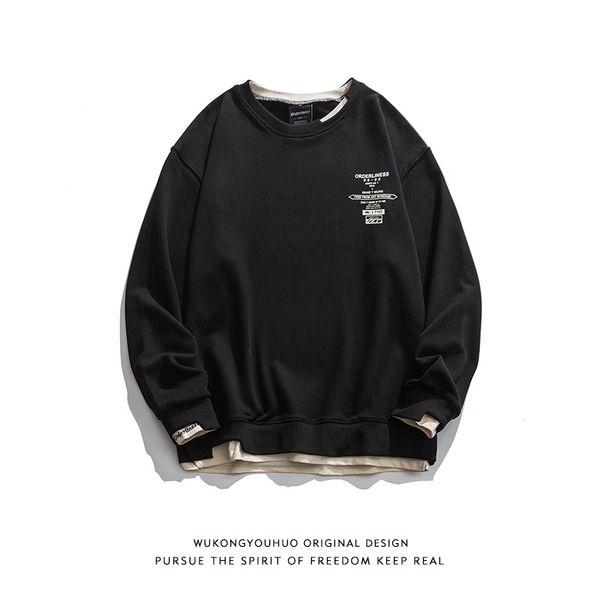 wukong youhuochao brand color matching fake two round collar sweater men's simple printing loose couple casual top, Black
wukong youhuochao brand color matching fake two round collar sweater men's simple printing loose couple casual top, Black