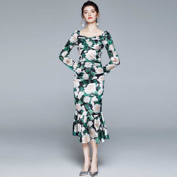 floral print pleated satin dress women high waist elegant long female autumn party mermaid 210529, Black;gray
floral print pleated satin dress women high waist elegant long female autumn party mermaid 210529, Black;gray