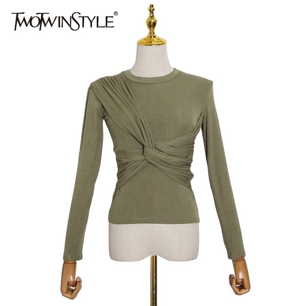 twotwinstyle casual black t shirt for women o neck long sleeve cross ruched slim knitted female fall fashion new tide 210310, White
twotwinstyle casual black t shirt for women o neck long sleeve cross ruched slim knitted female fall fashion new tide 210310, White