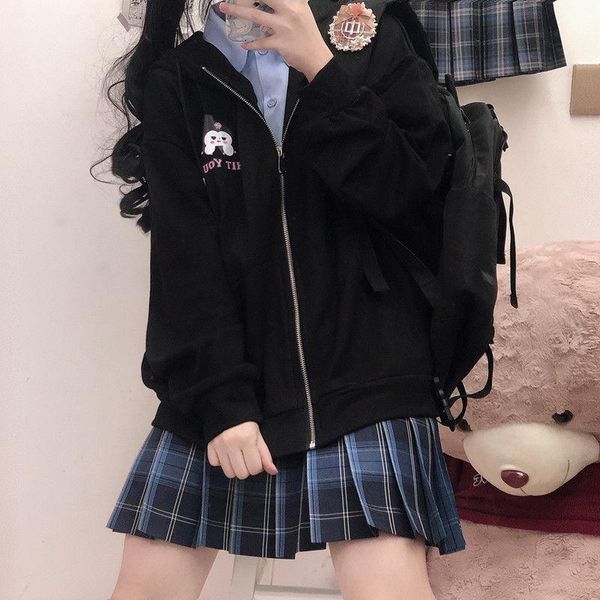 women's jackets harajuku zipper coats japanese soft girl cute jacket spring autumn loose casual print women clothing, Black;brown
women's jackets harajuku zipper coats japanese soft girl cute jacket spring autumn loose casual print women clothing, Black;brown