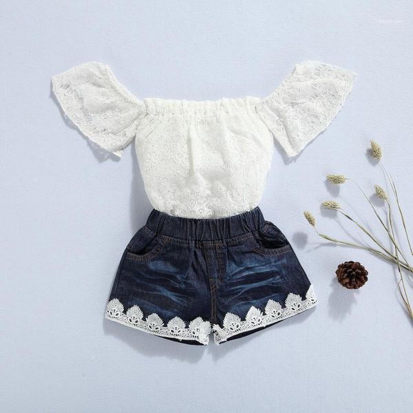 clothing sets 2 pcs summer outfits baby girls off-shoulder floral lace boat neck short sleeve romper solid color jeans with pockets1, White
clothing sets 2 pcs summer outfits baby girls off-shoulder floral lace boat neck short sleeve romper solid color jeans with pockets1, White