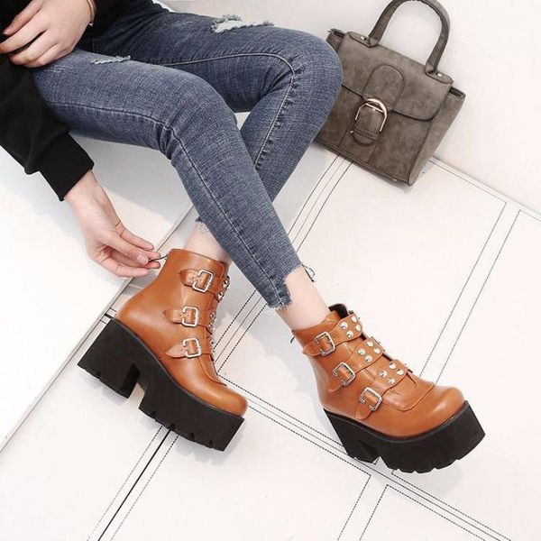 boots punk style women's metal decorative pin buckle zipper thick-soled round toe casual shoes and nude high heels, Black
boots punk style women's metal decorative pin buckle zipper thick-soled round toe casual shoes and nude high heels, Black