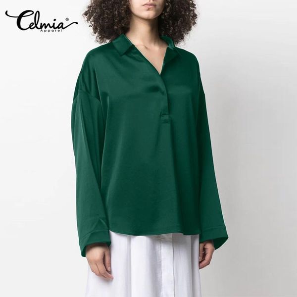 women's blouses & shirts celmia solid color fashion satin 2021 autumn lapel casual basic smock long sleeve elegant workplace, White
women's blouses & shirts celmia solid color fashion satin 2021 autumn lapel casual basic smock long sleeve elegant workplace, White