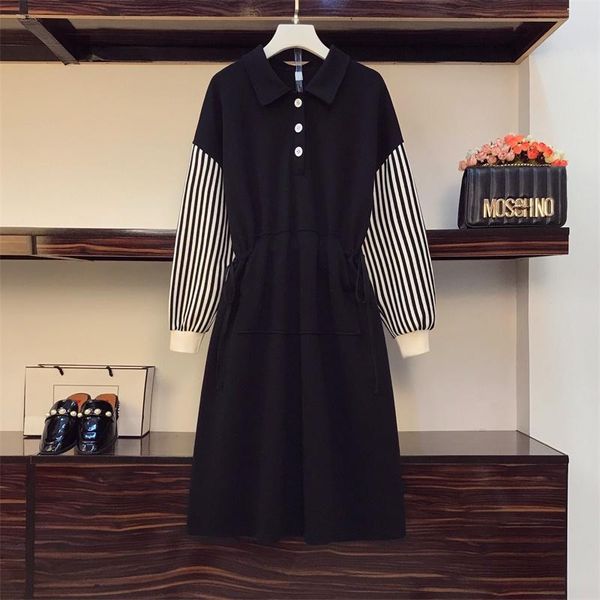 casual dresses plus size women elegant vintage knitted jumper fall winter warm thicken stripe patchwork korean knit sweater dress, Black;gray
casual dresses plus size women elegant vintage knitted jumper fall winter warm thicken stripe patchwork korean knit sweater dress, Black;gray