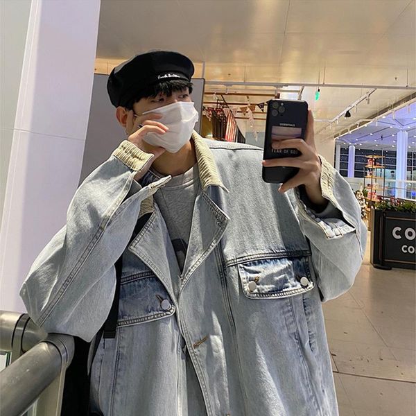 men's casual shirts tooling jacket boys' handsome fashion brand loose denim 2021 chic spring coat, White;black
men's casual shirts tooling jacket boys' handsome fashion brand loose denim 2021 chic spring coat, White;black
